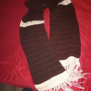 Brown and Cream Knit Handmade Vintage Scarf